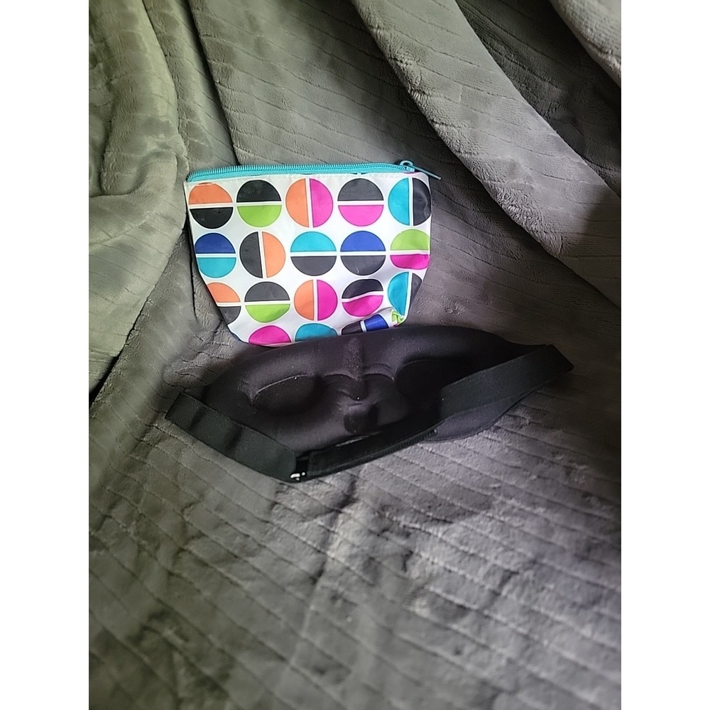 Colorful Cosmetic Makeup Pouch + Black Sleep Mask Travel Set‎ ✈️💄😴